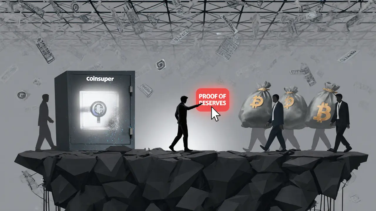 User reaching for a safe while scam operators flee with crypto coins in low poly scene.