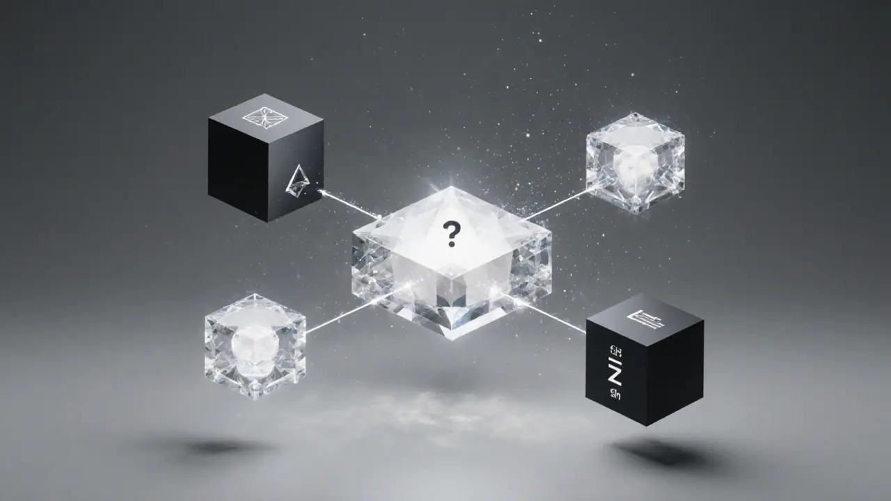 A Swiss privacy sandbox hub with diverging crypto paths and one regulatory node in low poly abstract style.