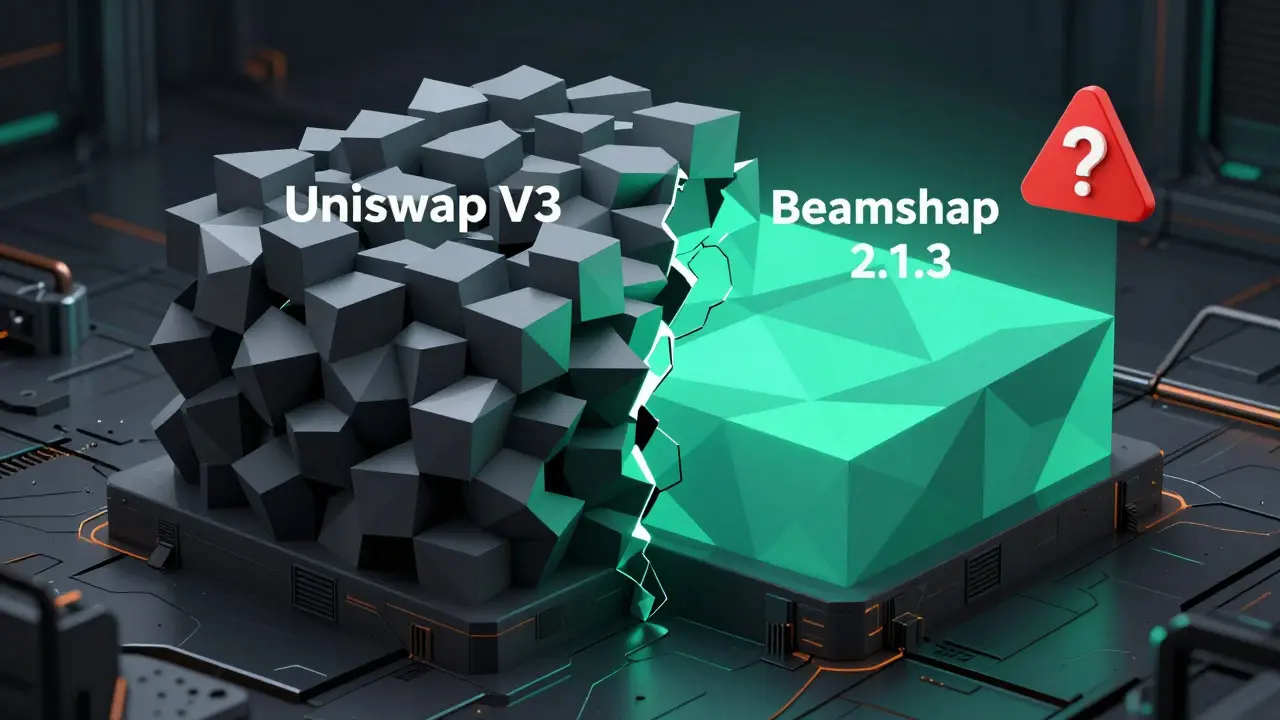 Contrasting blockchain architectures: simple Beamswap pools vs complex Uniswap V3
