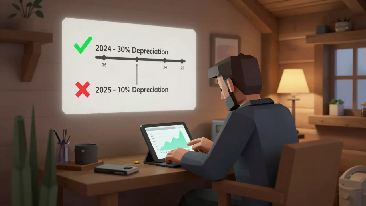 Miner comparing old and new tax depreciation rules on a tablet