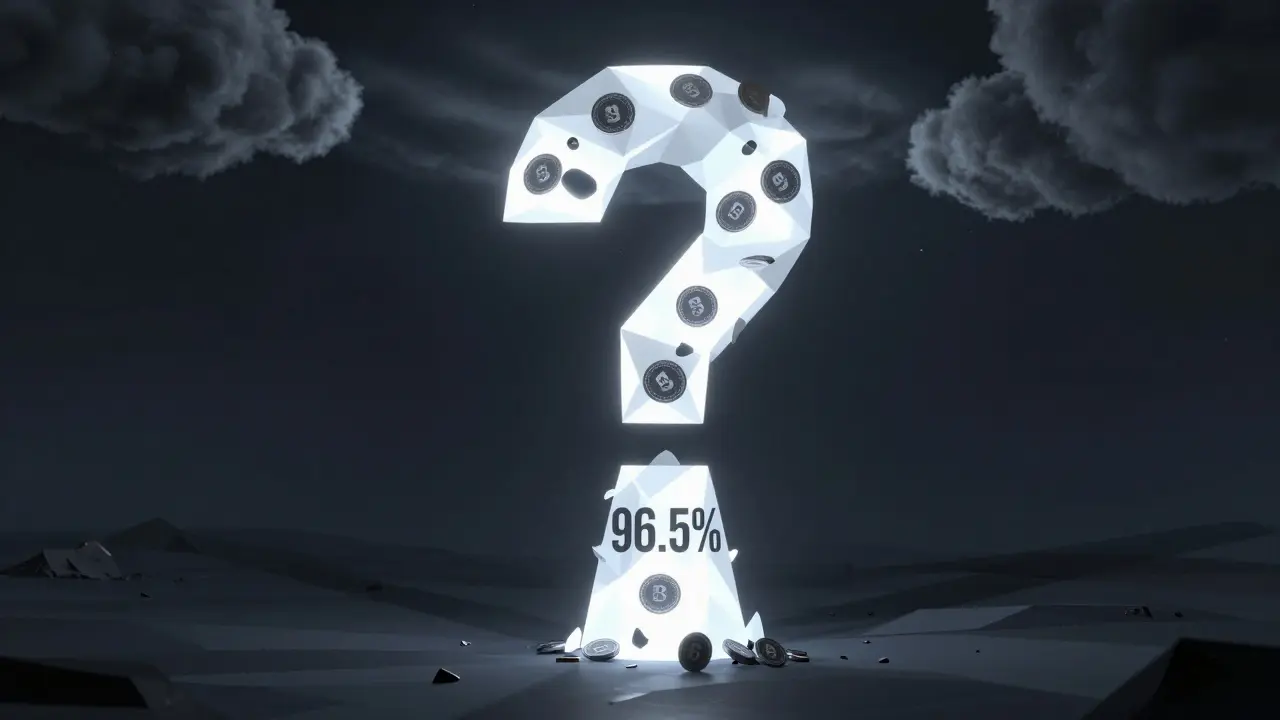 Tower of WEGLD tokens towering over tiny other tokens, with storm cloud looming above in low-poly style.