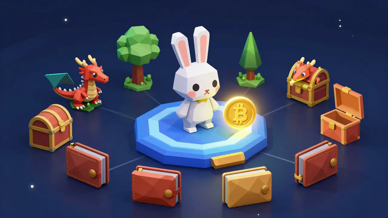 Wallets interacting with a contract hub, deploying NFTs and receiving a BP token.