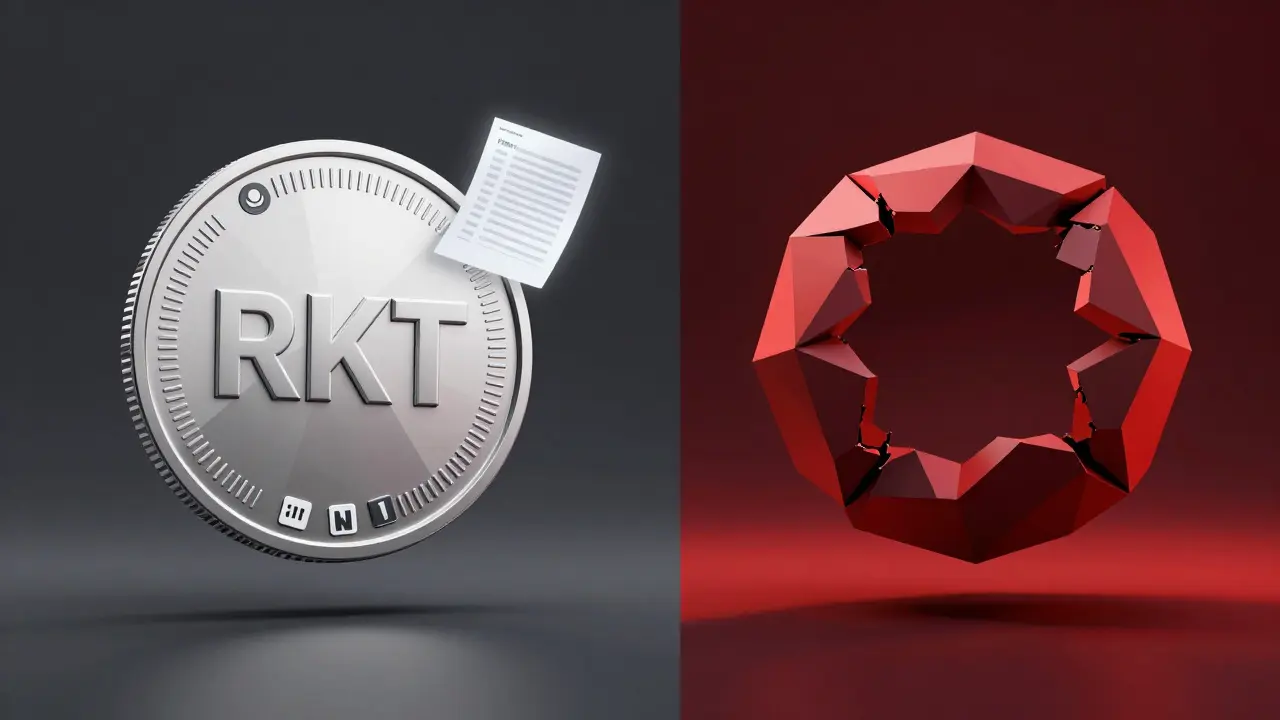 Contrast between a solid RKT token and a hollow, broken ROCK token.