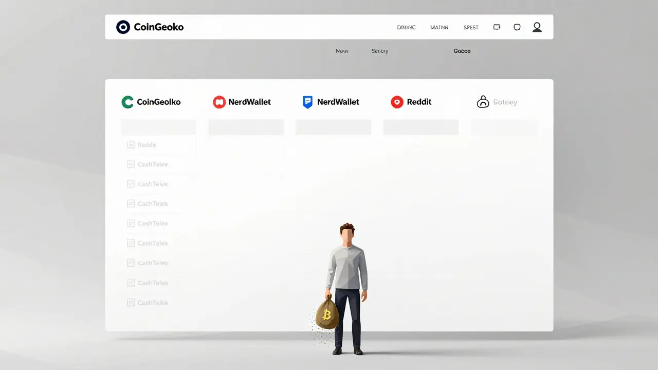Lifeless crypto website with no contact options, user holding Bitcoin that turns to dust.