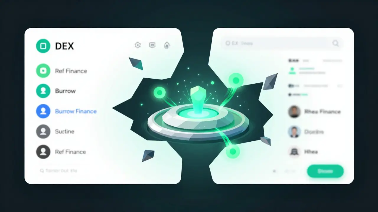 Merging Ref Finance and Burrow Finance interfaces into a unified Rhea Finance platform.