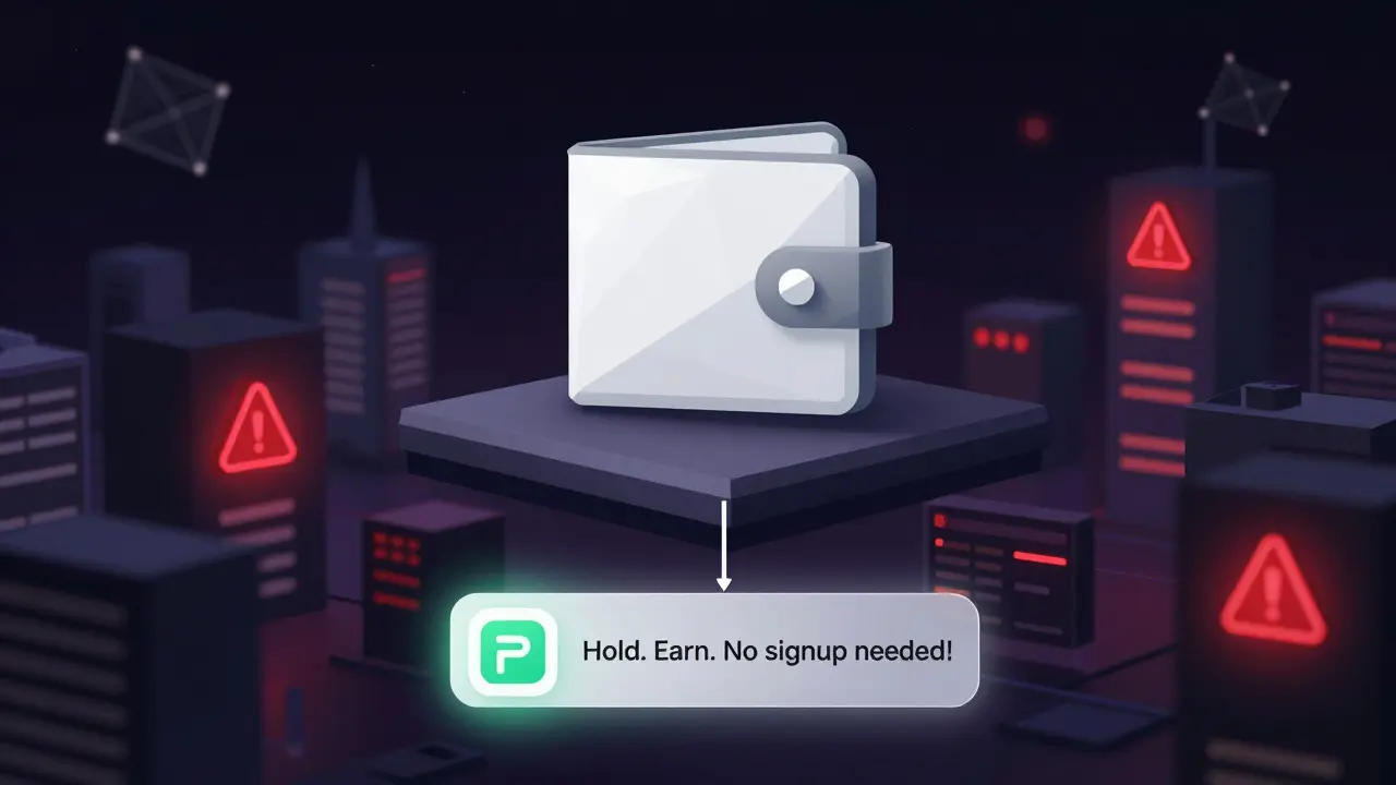 A wallet connected to PancakeSwap, surrounded by fake airdrop sites glowing with red warnings.