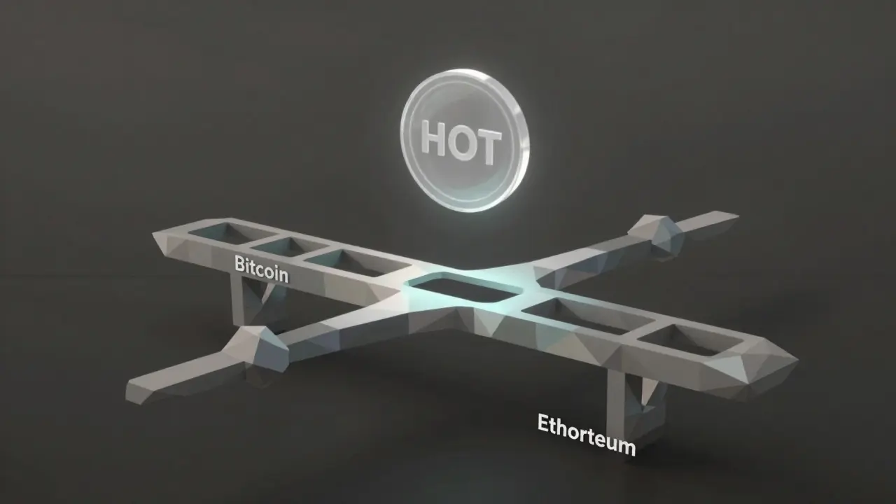 An empty cross-chain bridge with no data flow, symbolizing HyperOne's failed connectivity claims.