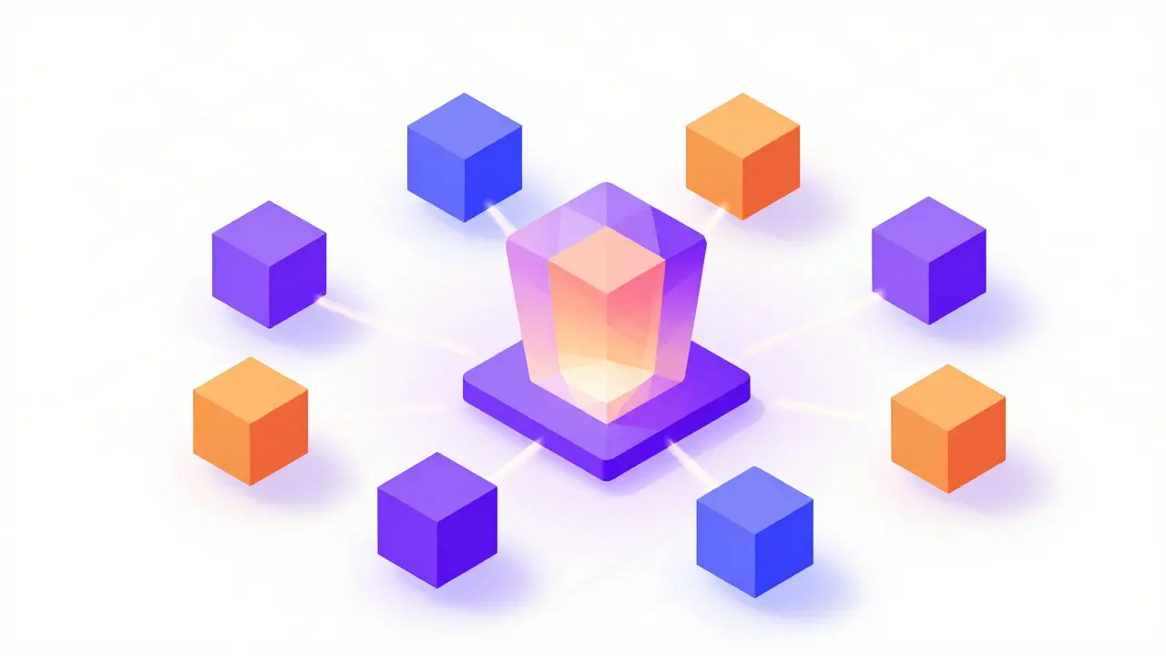 Connected geometric blocks representing a multi-chain crypto ecosystem.