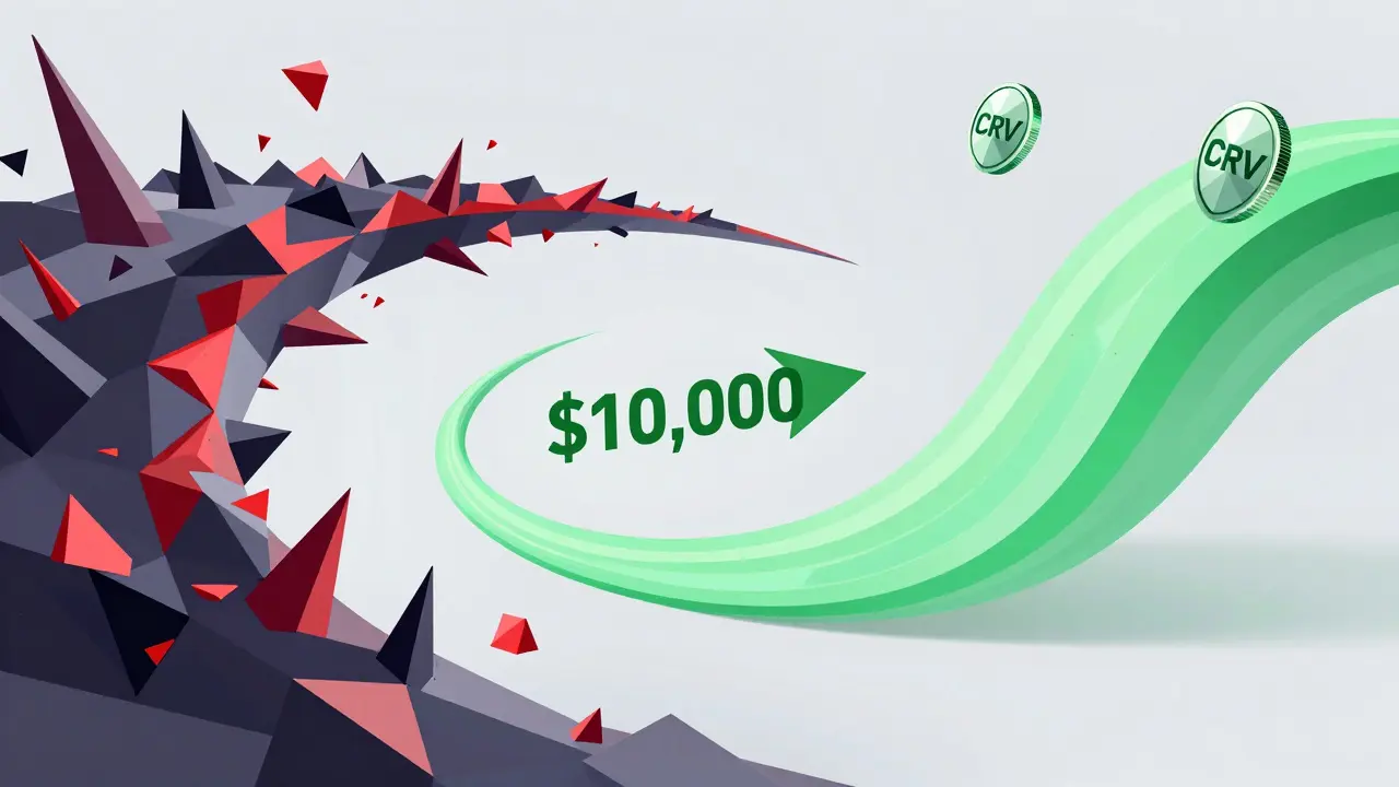 Curve Finance's smooth trading path defeating Uniswap's chaotic slippage in abstract geometric form.