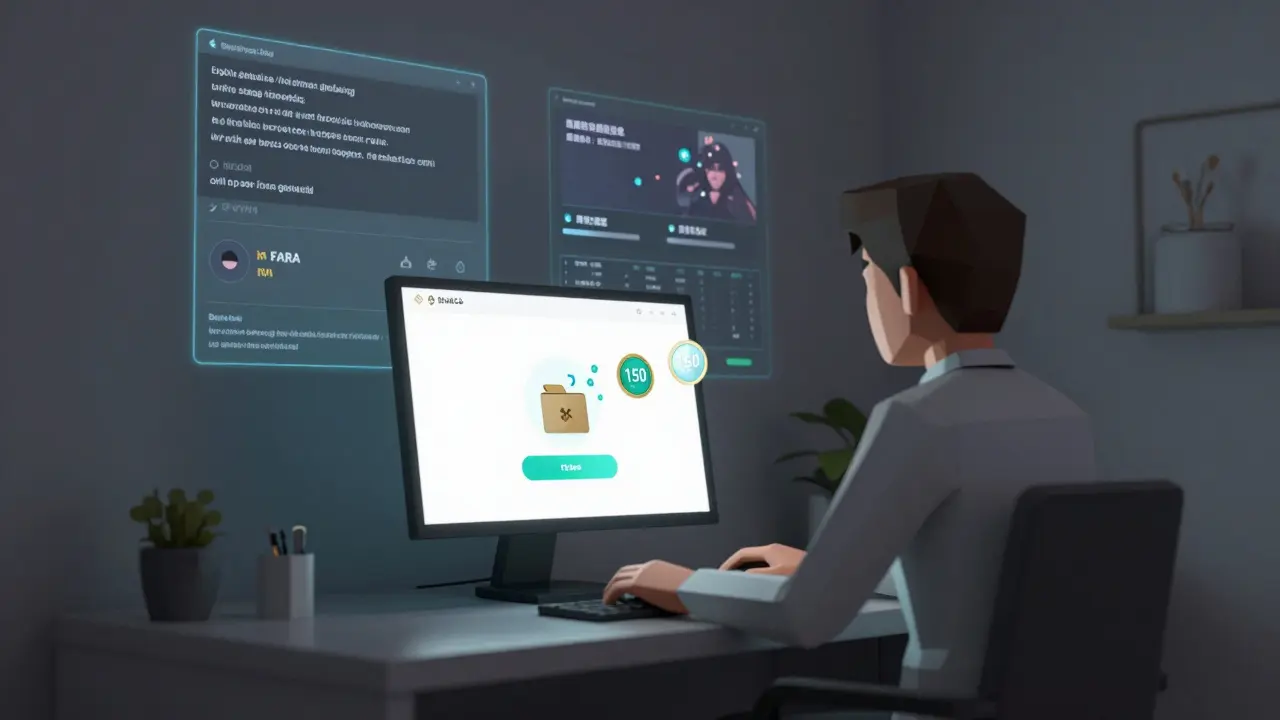 Player watching a Binance live stream as FARA tokens appear in their digital wallet.