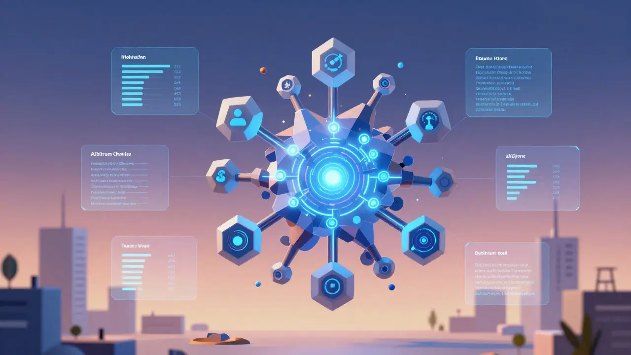 Self-adjusting tokenomics system with dynamic modules and AI glyphs monitoring economic metrics in real time.