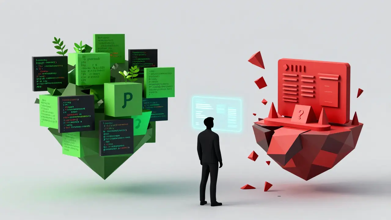 Low poly art showing the difference between a coding library and a crypto exchange.