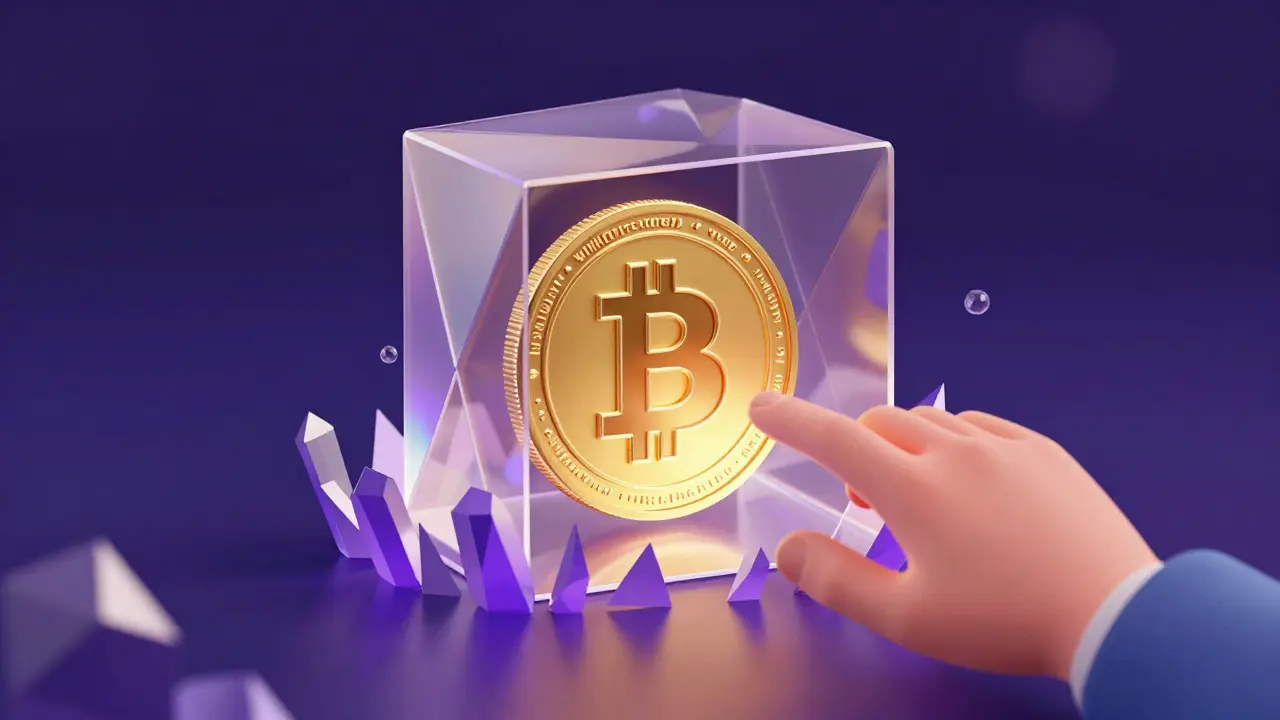 Low poly illustration of a gold coin trapped in a geometric cage