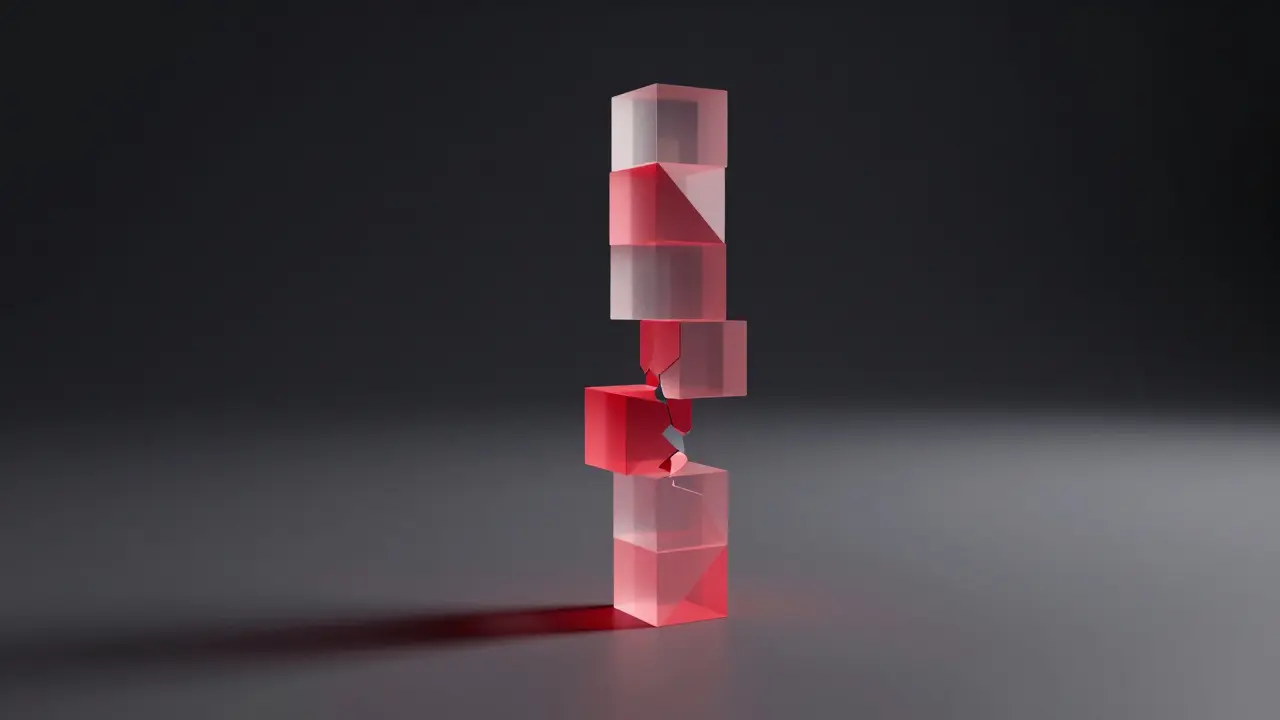 Unstable geometric tower representing market risk in low poly style.