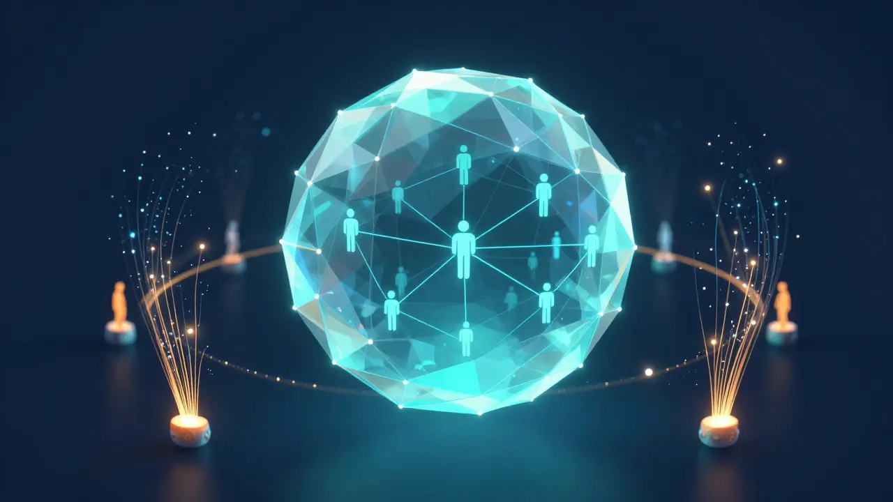 Abstract low poly network showing decentralized social rewards distribution