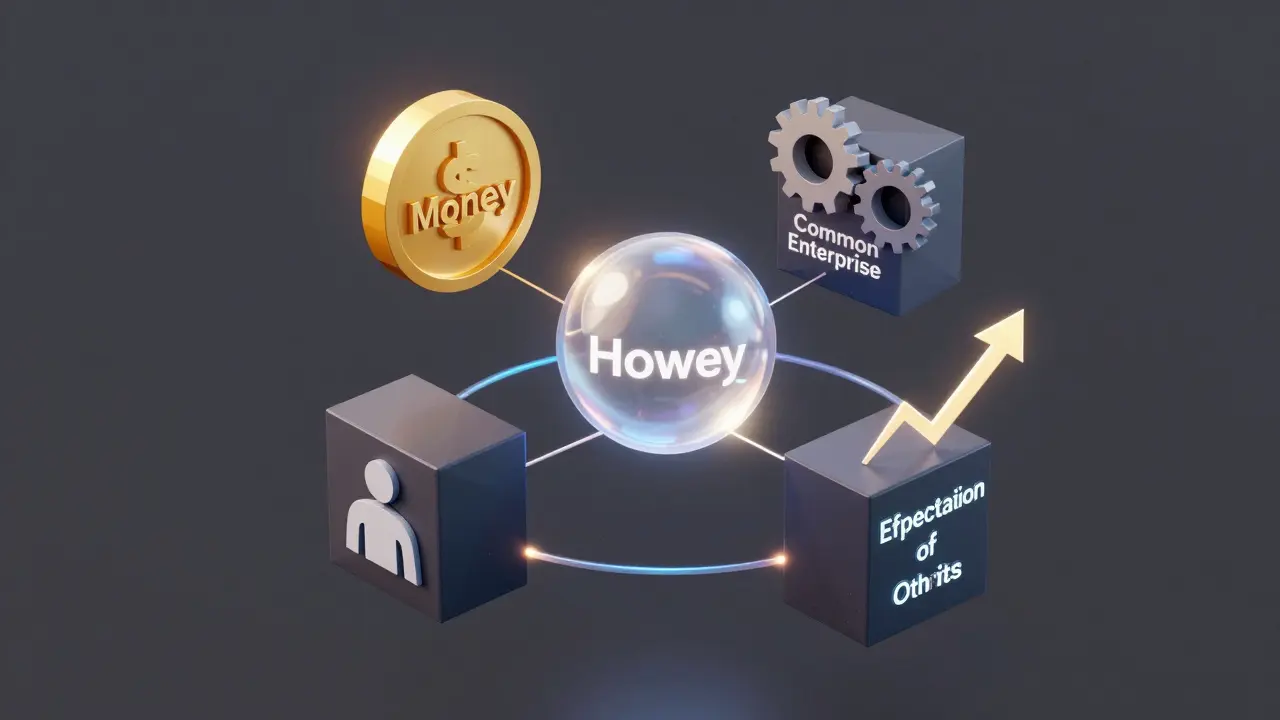 Abstract low poly visualization of the four Howey Test criteria