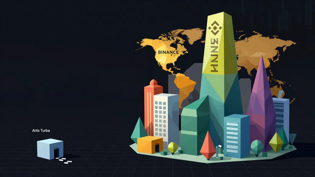 Low poly art showing small exchange vs giant competitors