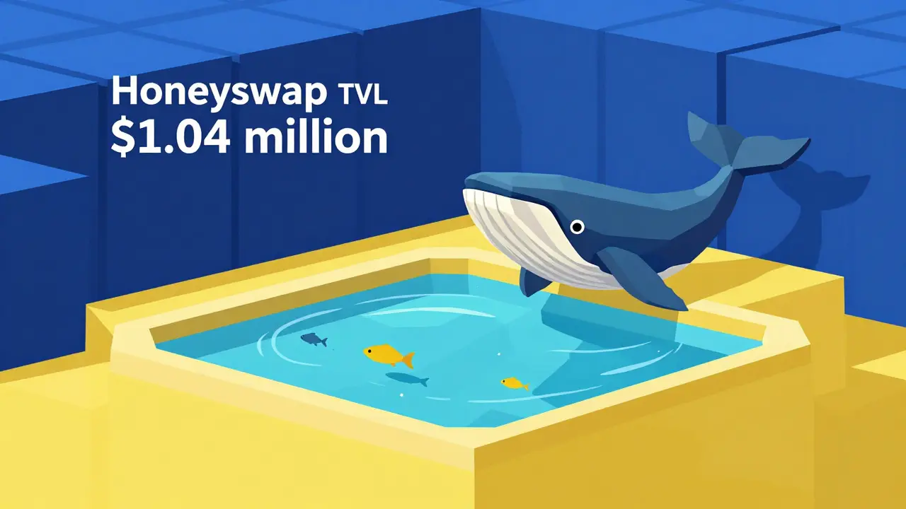 Low poly graphic showing small liquidity pool vs massive ocean for whales