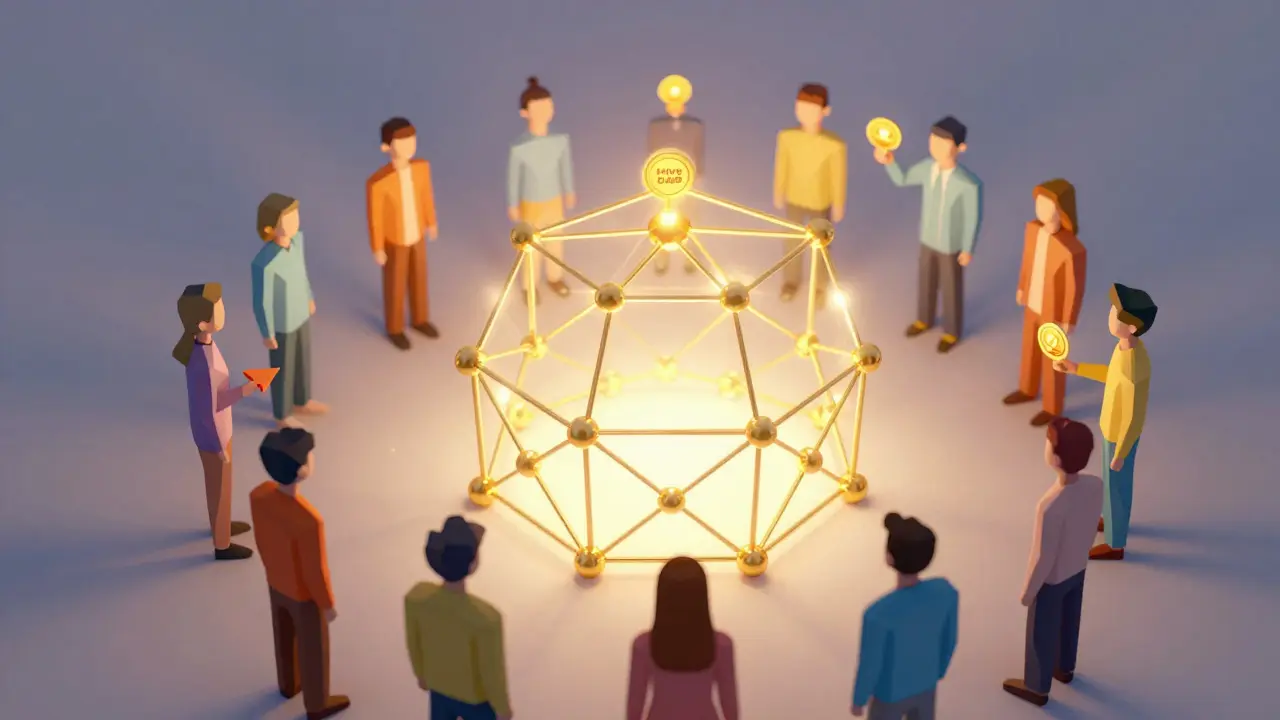 Low poly illustration of community-driven DAO governance structure