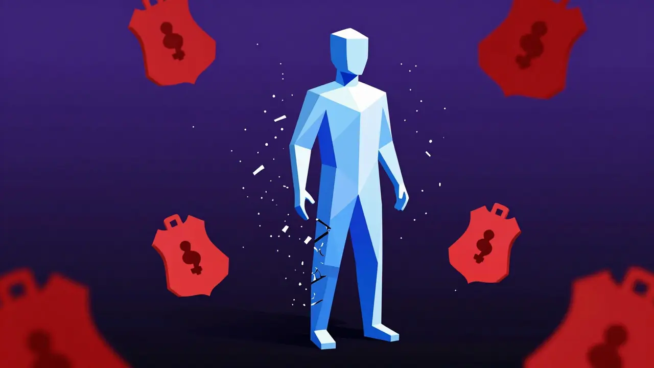 Shattered low poly figure representing lost digital anonymity