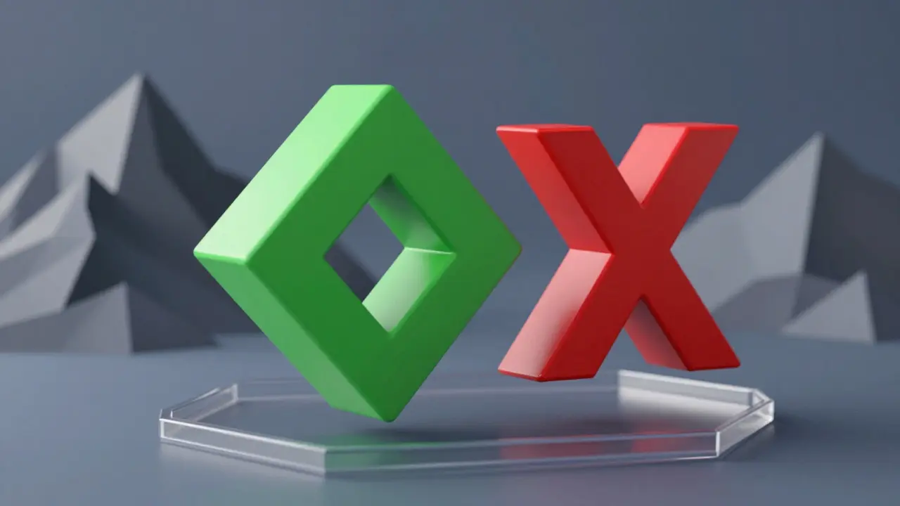 Abstract low poly art showing green and red shapes coexisting in balance