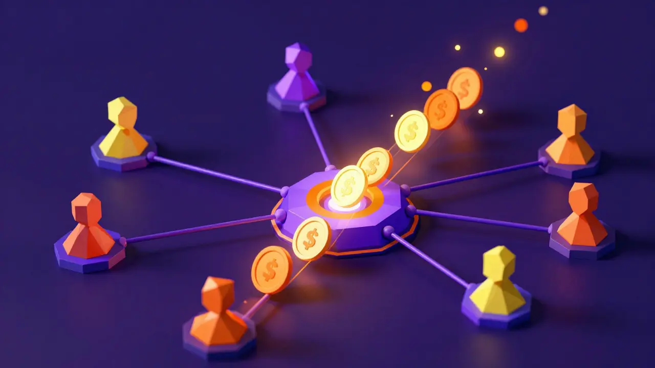 Abstract low poly network showing users earning crypto tokens