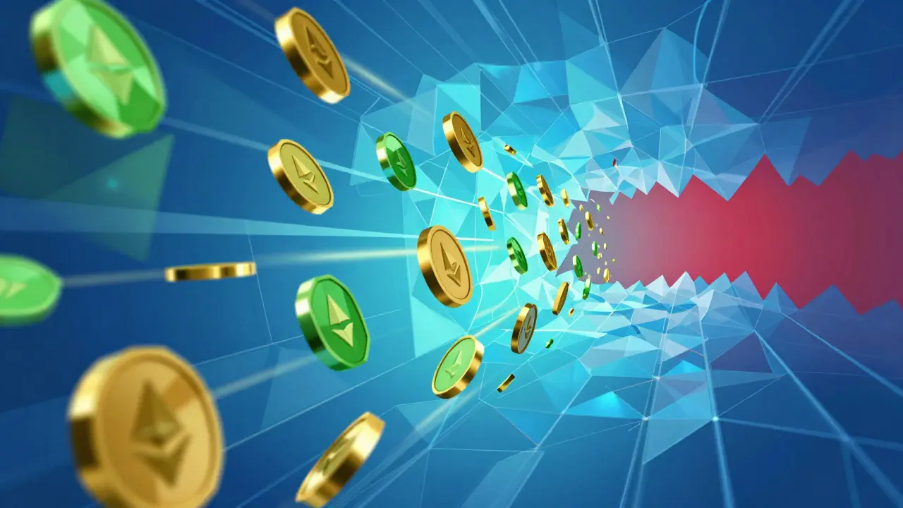 Abstract low poly visualization of fast, low-fee token swaps