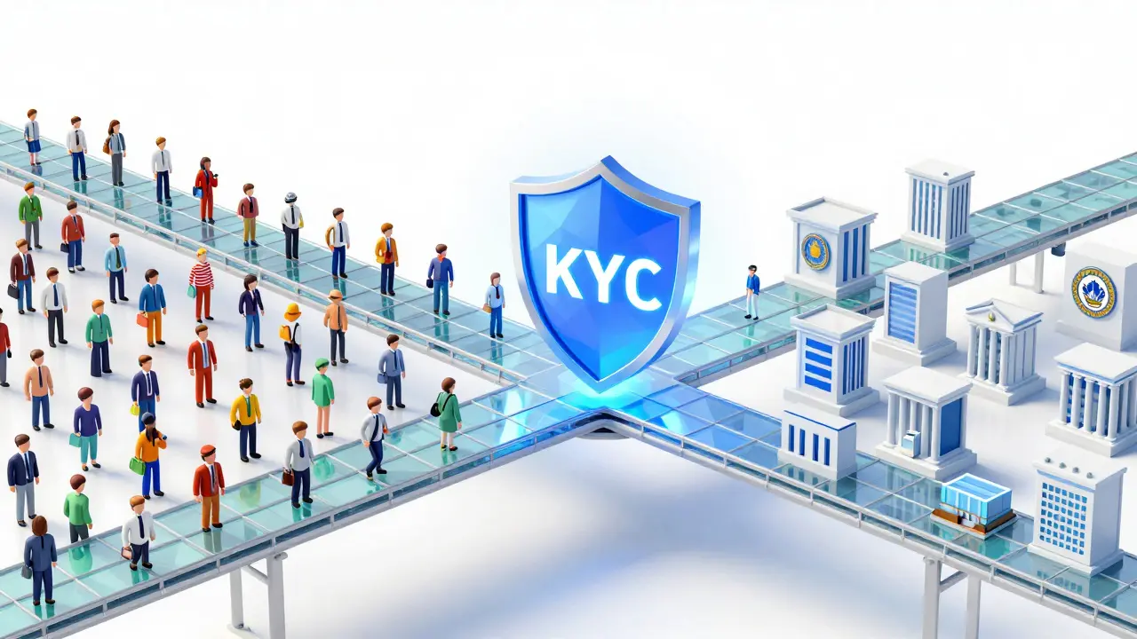Low-poly bridge connecting retail users to banks