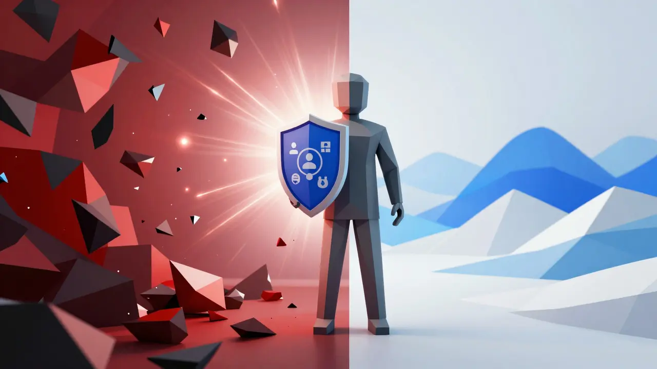 Low poly concept of balancing market panic with strategic crypto management.