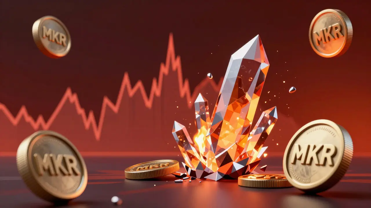 Low poly crystals burning and forming to show token supply changes