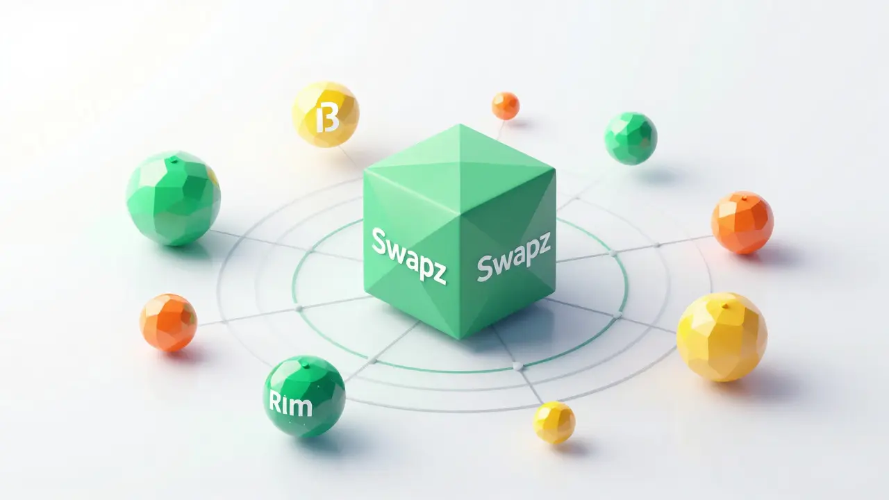 Low poly geometric cubes and spheres representing DeFi liquidity pools