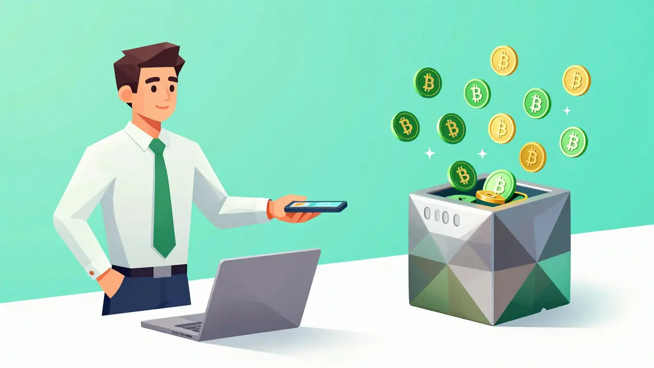 Low poly merchant receiving direct crypto payments into secure hardware wallet