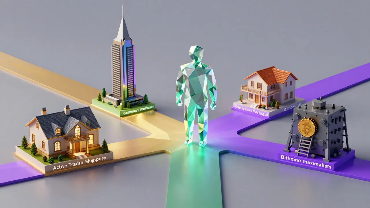 Abstract low poly investor choosing between different jurisdiction strategies