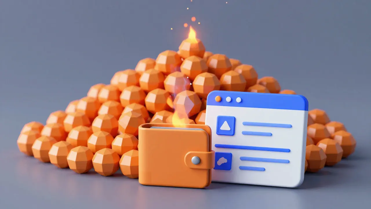 Abstract low poly tokens burning and dissolving
