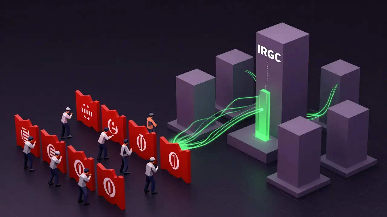 Low poly art showing disparity between private miners and protected state operations.