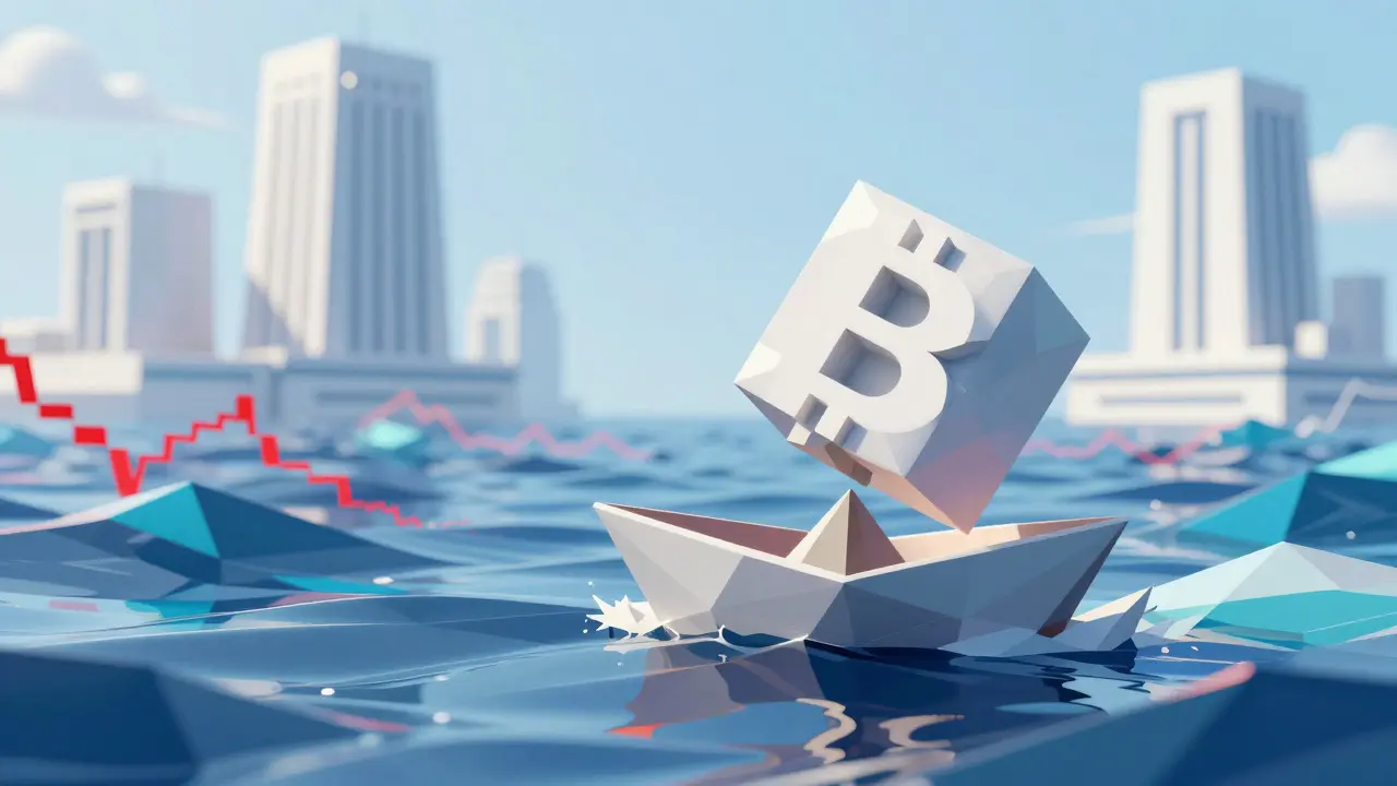 Low poly boat on jagged waves showing market volatility
