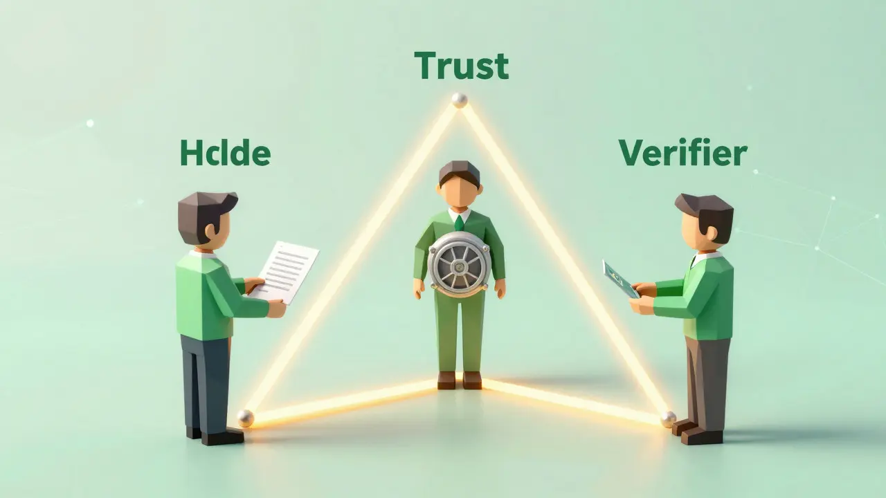 Low poly diagram of the decentralized identity trust triangle