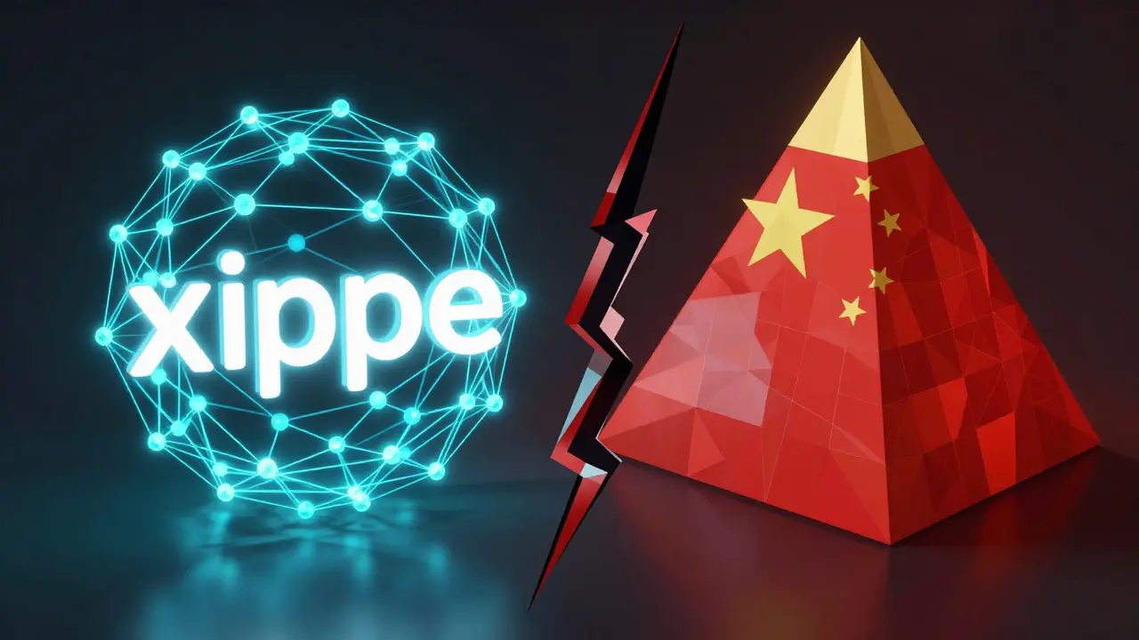 Low poly illustration contrasting decentralized RippleNet with centralized e-CNY structures