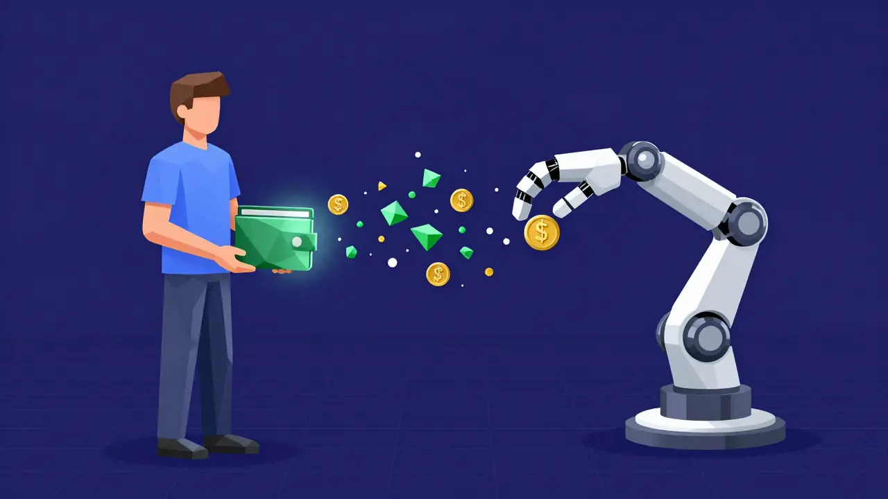 Low poly user connecting wallet to an automated smart contract system