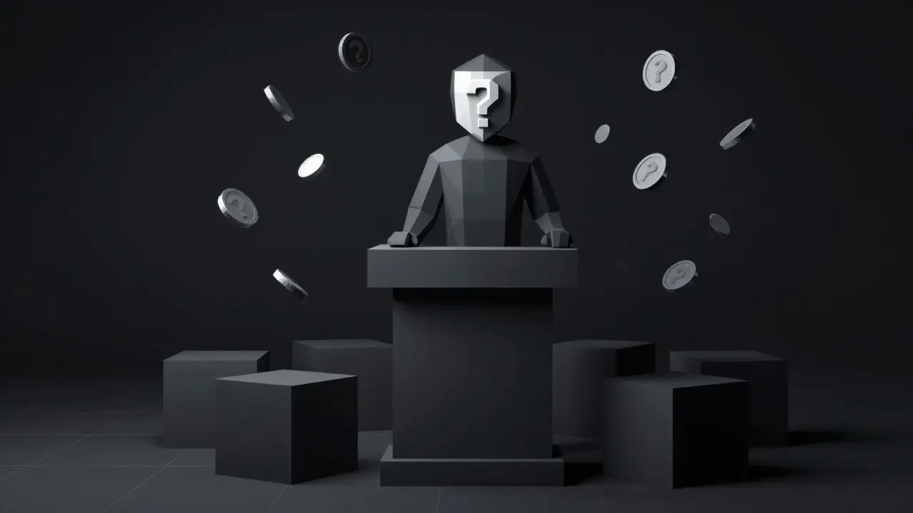 Shadowy low poly figure behind empty boxes representing anonymity