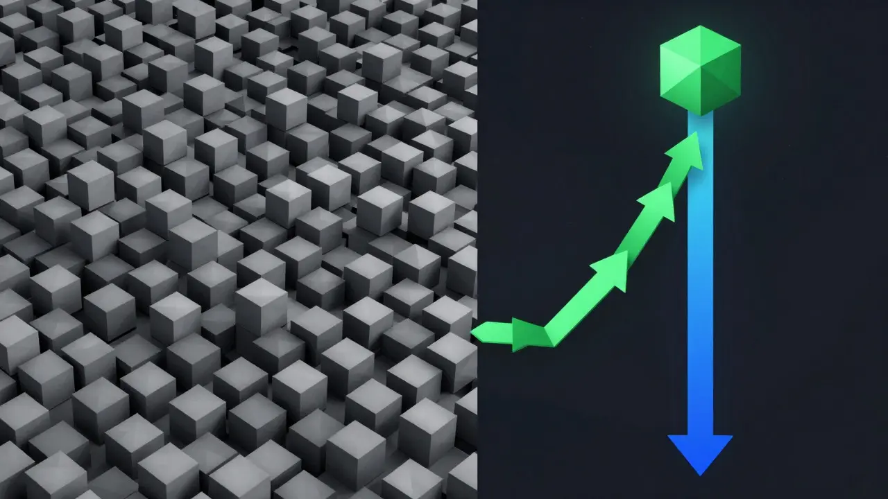Comparison of linear vs logarithmic data verification paths in low poly style