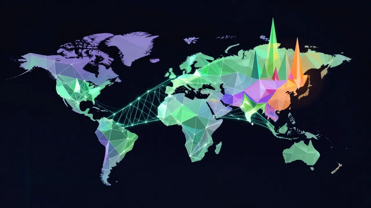 Geometric representation of global crypto regulatory frameworks connecting
