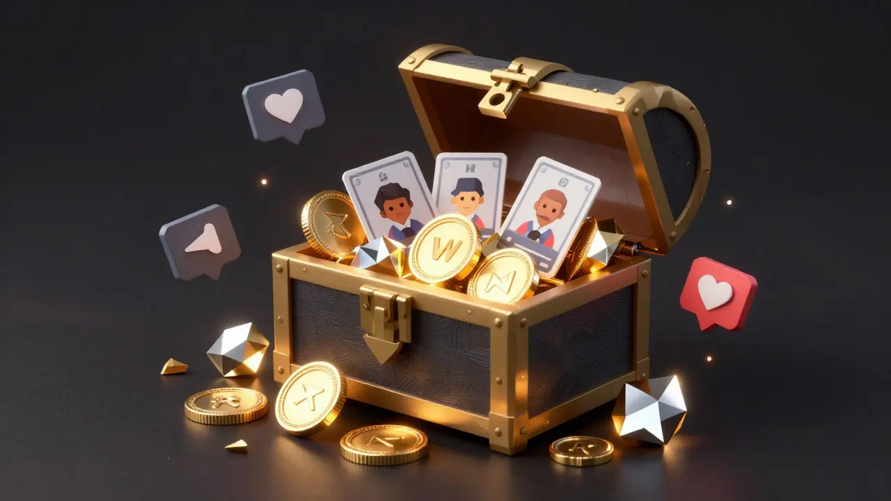 Glowing low poly RAID tokens spilling from a digital treasure chest