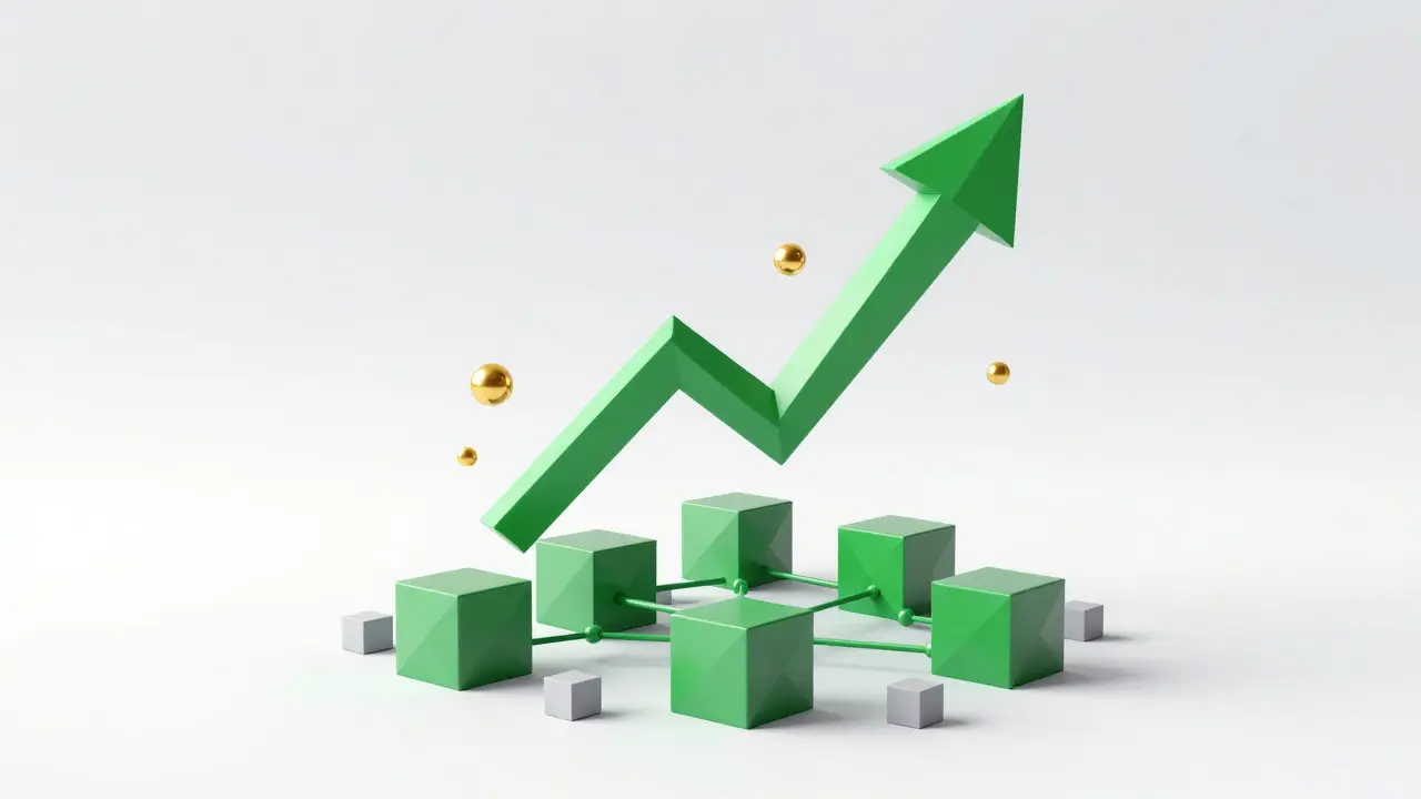 Low poly chart illustrating blockchain ROI and supply chain efficiency