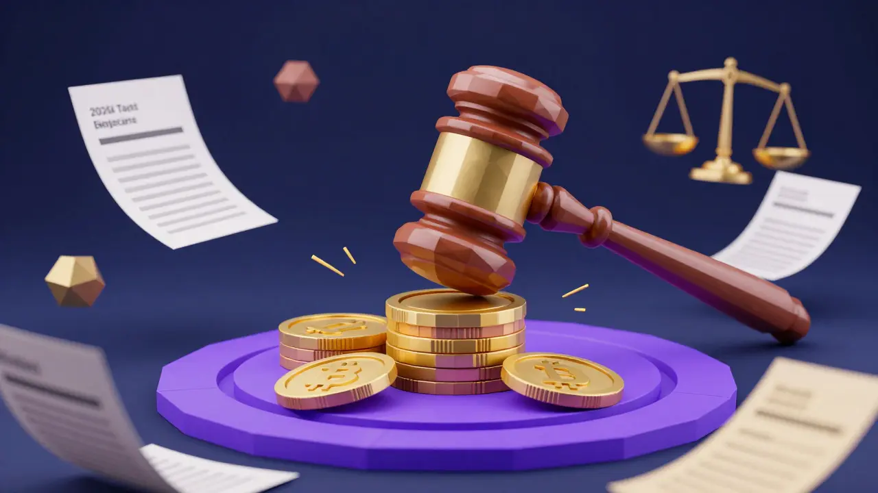Low poly depiction of a gavel striking coins with radiating shockwaves in a dark space