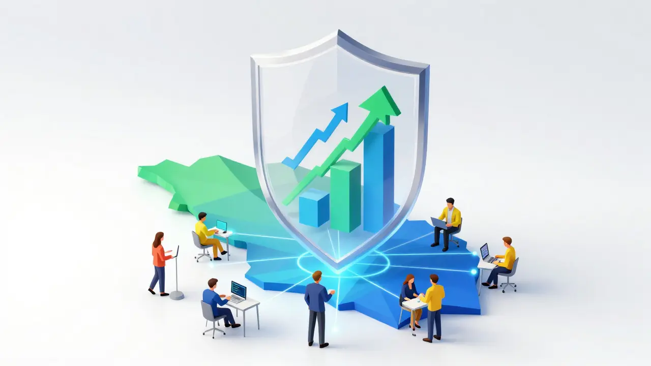 Low poly graphic of regulatory shield protecting Vietnam's growing crypto market