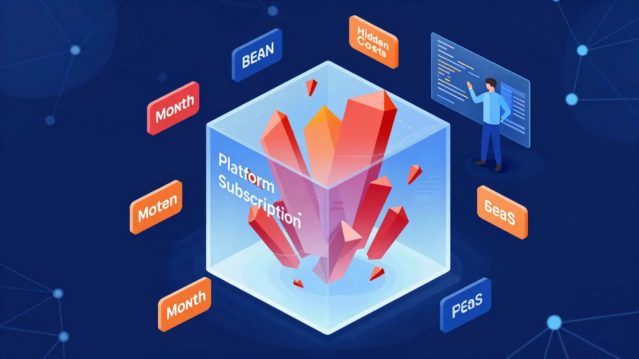 Low poly graphic showing subscription vs hidden blockchain costs