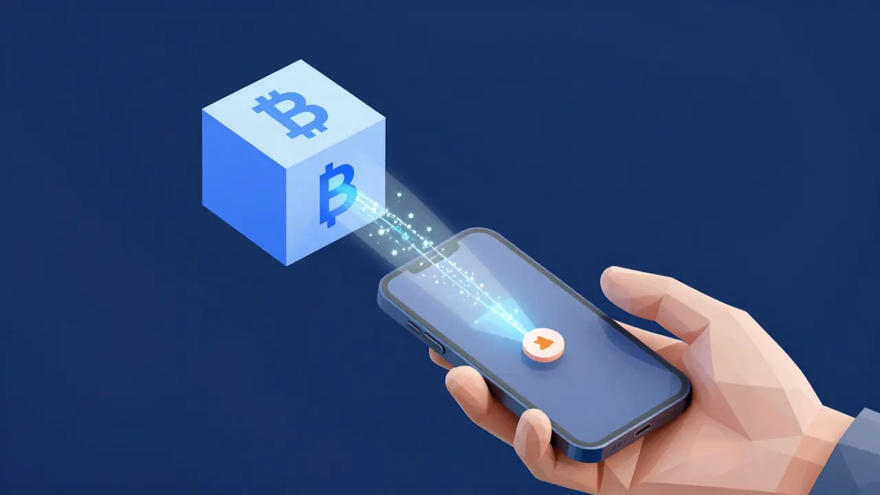 Low poly smartphone verifying blockchain transaction via SPV protocol