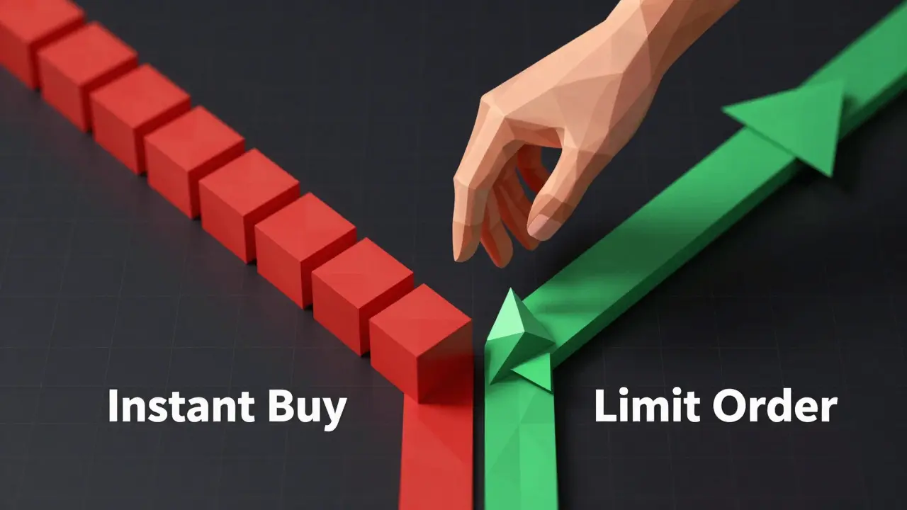 Two diverging low poly paths representing high and low fee trading options