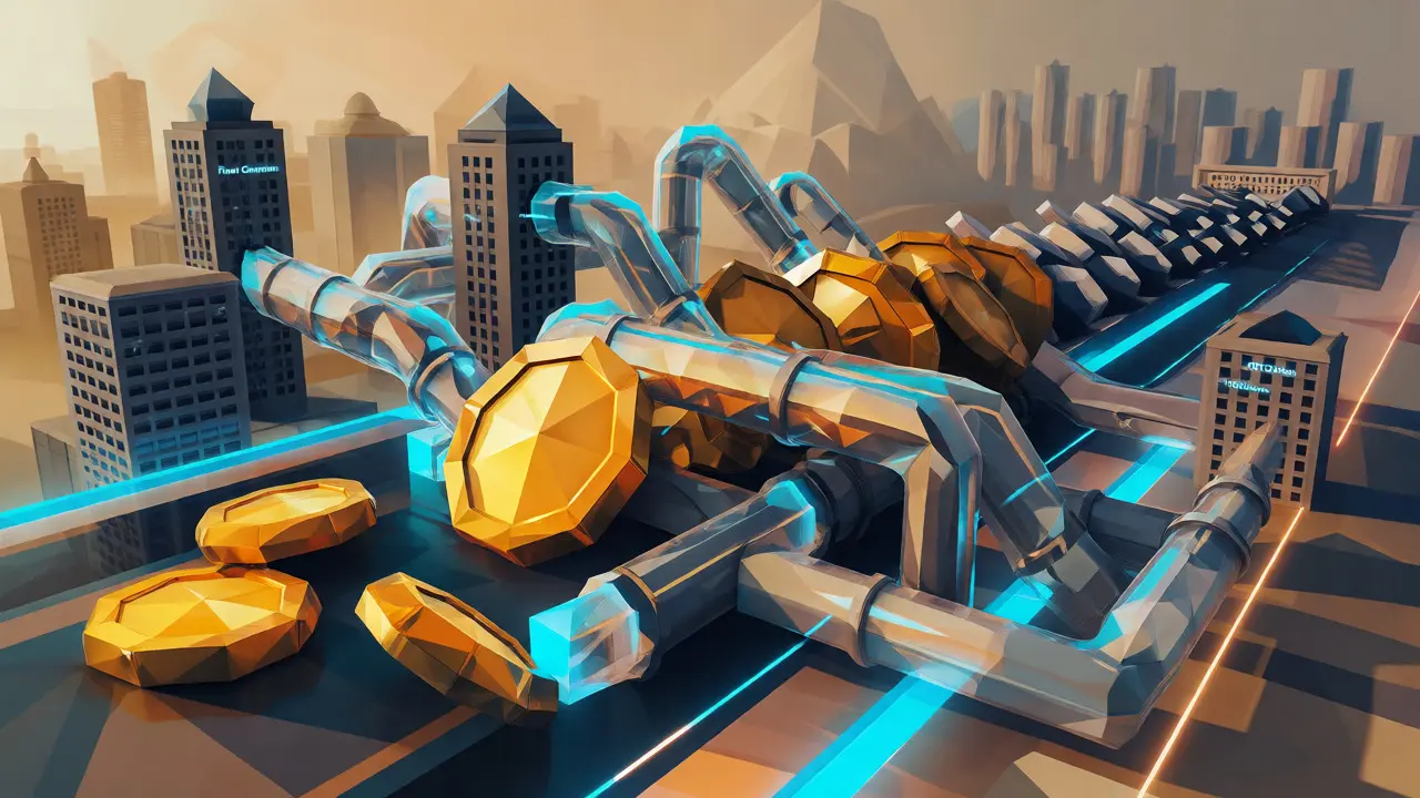 Abstract low poly visualization of cryptocurrency flowing through a complex global laundering network.